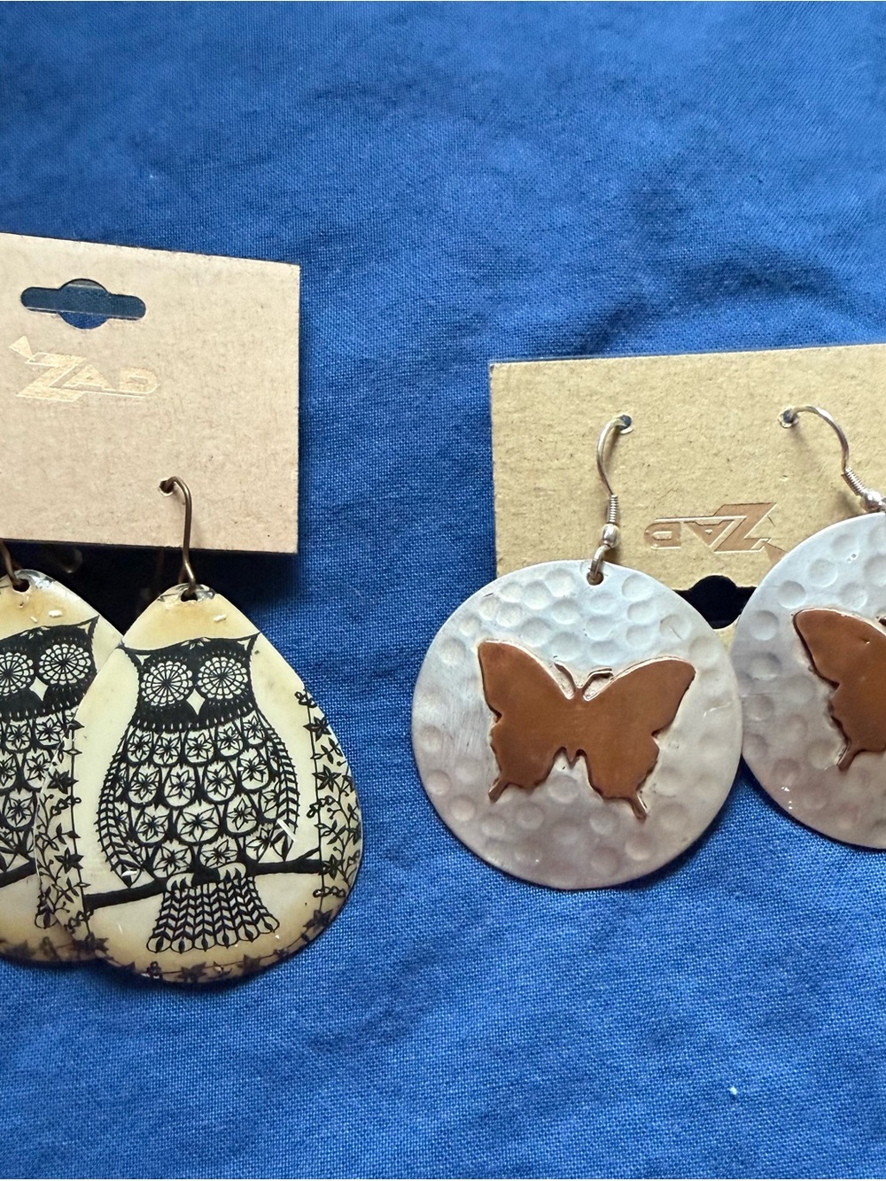 ZAD Oval Owl and Round with Brown Butterfly Earrings